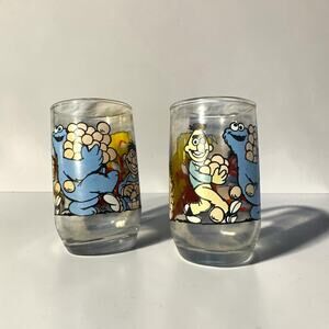 Vintage Sesame Street Juice Glasses Set of 2, Bert Ernie Big Bird Cookie Monster